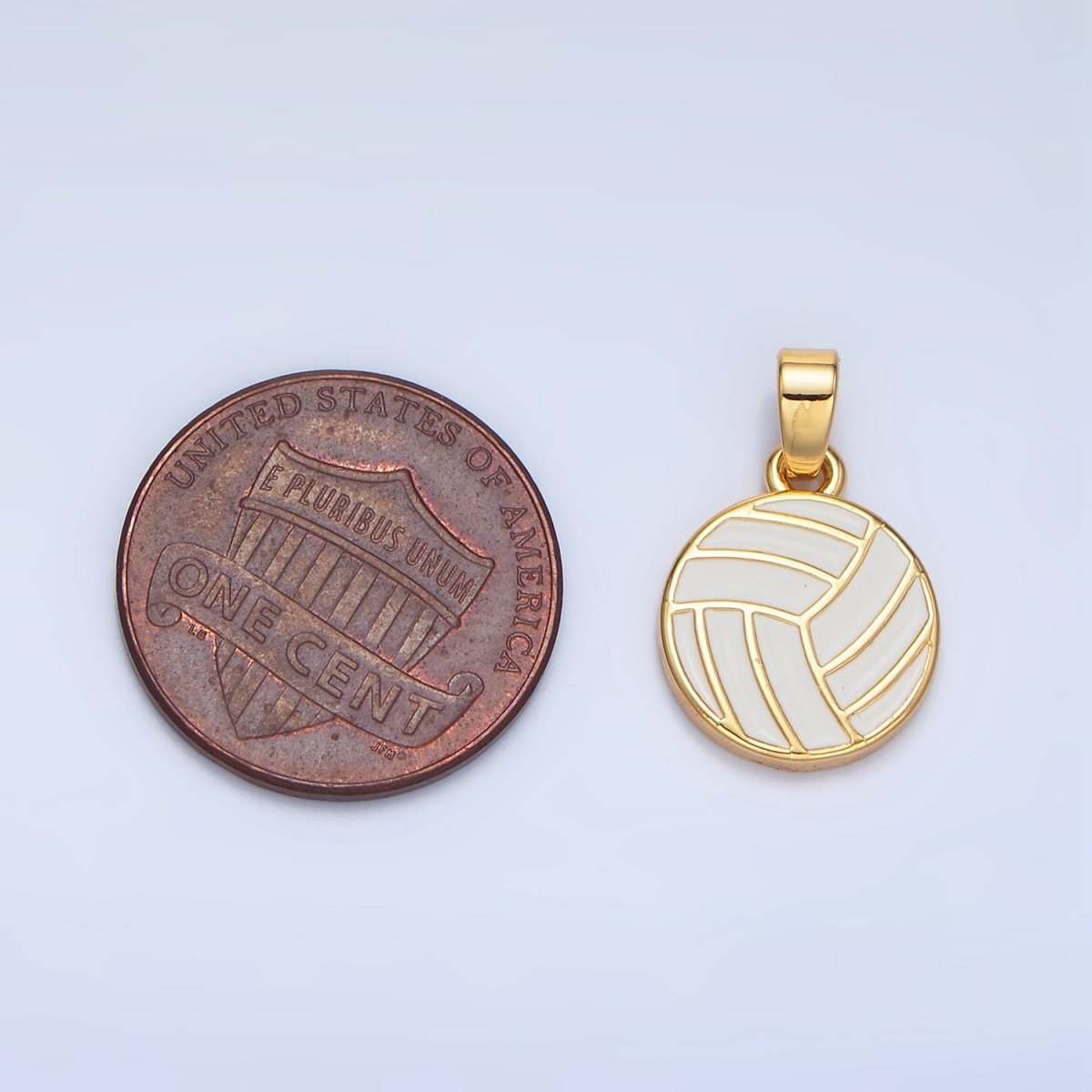 24K Gold Filled 15mm White Enamel Volleyball Sports Pendant | I757