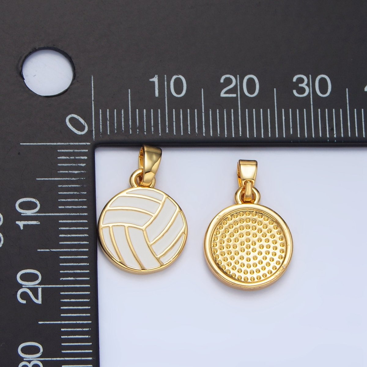 24K Gold Filled 15mm White Enamel Volleyball Sports Pendant | I757
