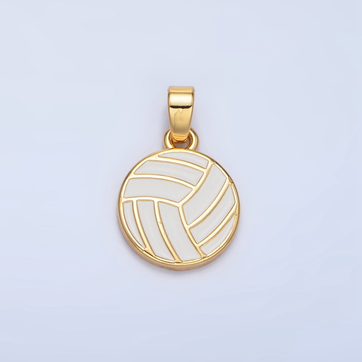 24K Gold Filled 15mm White Enamel Volleyball Sports Pendant | I757