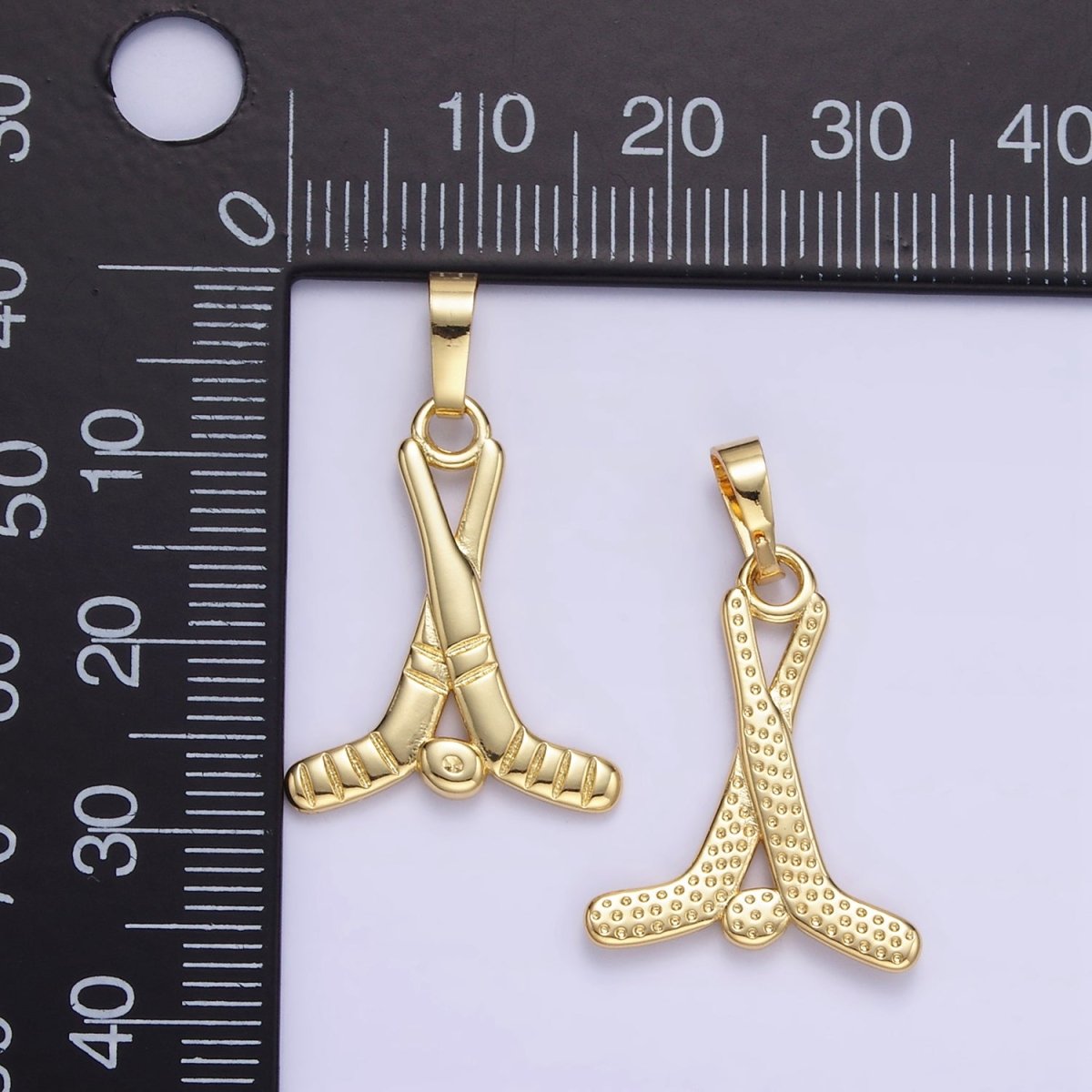 24K Gold Filled Minimalist Rivalry Hockey Sticks Sports Charm in Gold & Silver | AH177 Charms-00875