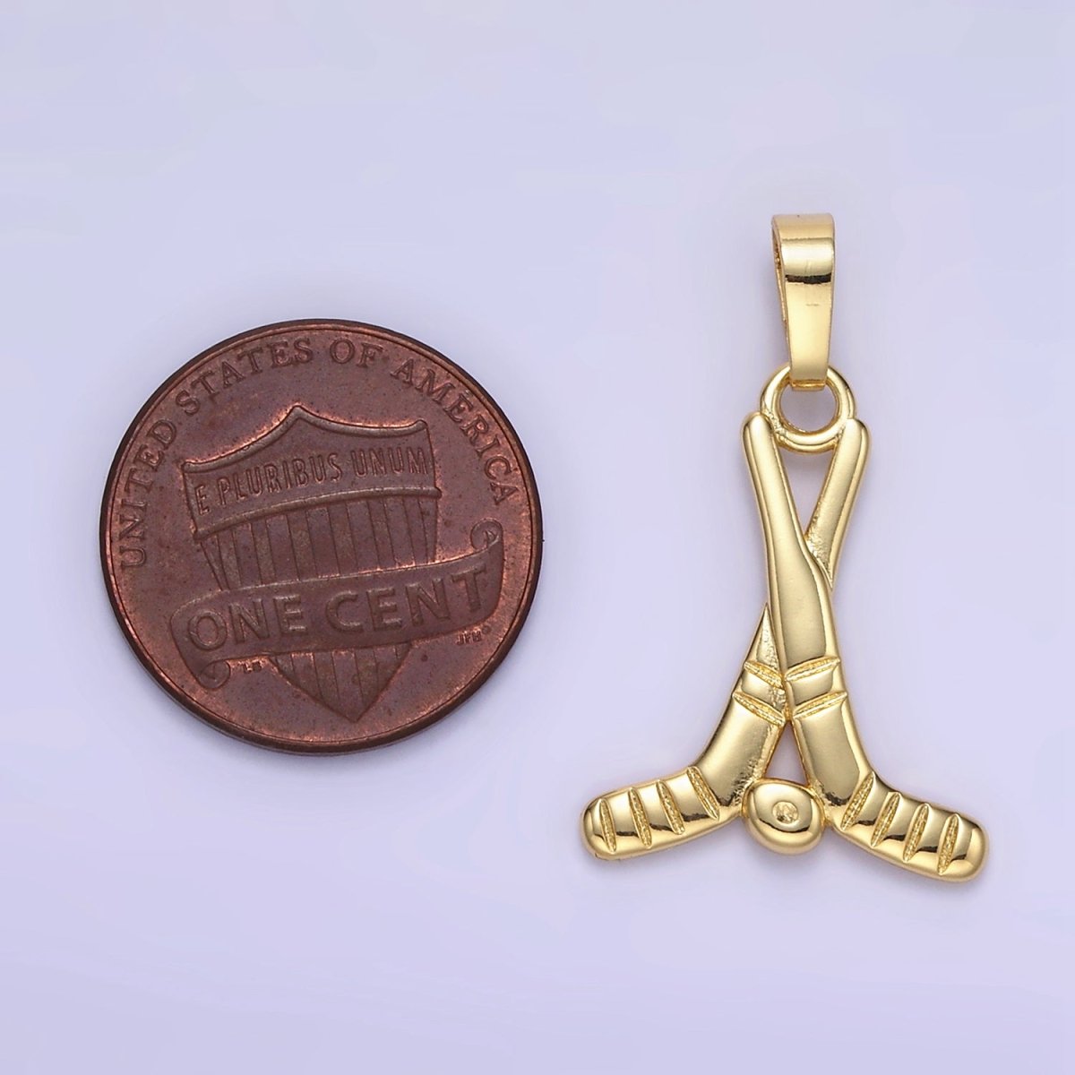 24K Gold Filled Minimalist Rivalry Hockey Sticks Sports Charm in Gold & Silver | AH177 Charms-00875
