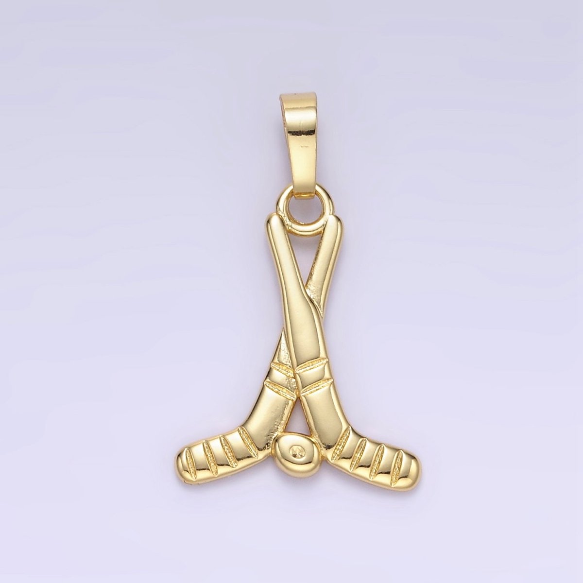 24K Gold Filled Minimalist Rivalry Hockey Sticks Sports Charm in Gold & Silver | AH177 Charms-00875