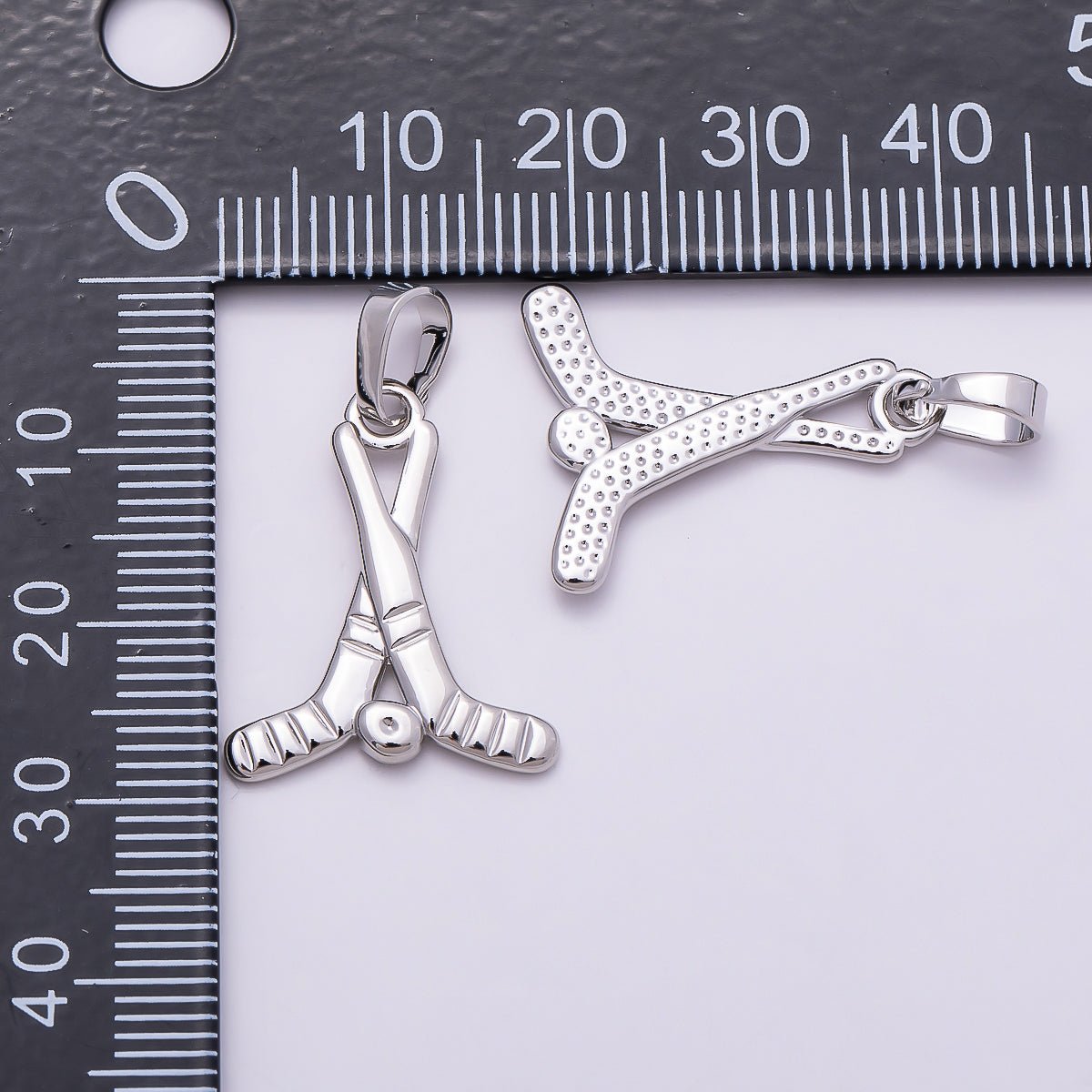 24K Gold Filled Minimalist Rivalry Hockey Sticks Sports Charm in Gold & Silver | AH177 Charms-00875