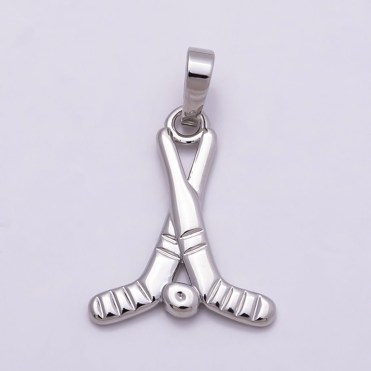 24K Gold Filled Minimalist Rivalry Hockey Sticks Sports Charm in Gold & Silver | AH177 Charms-00875