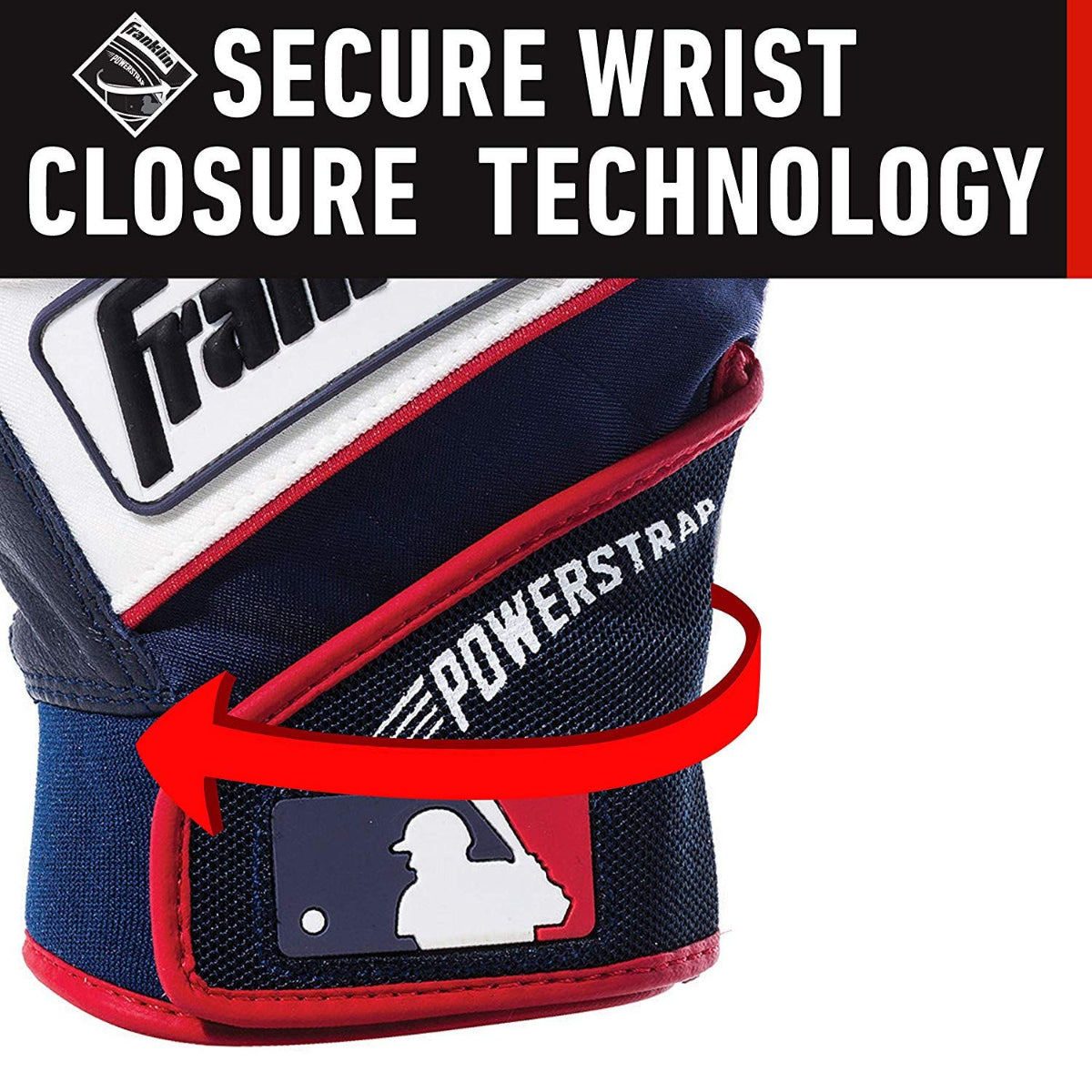 Franklin Power Strap Adult Batting Gloves 20462XX - Navy / White / Red